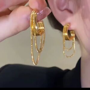Mental Tassel Gold Tone Hoop Earrings (A12)